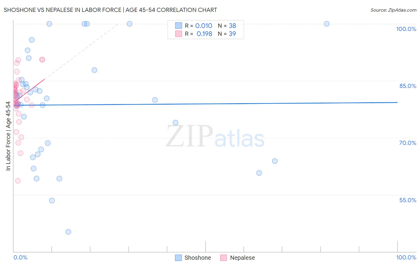 Shoshone vs Nepalese In Labor Force | Age 45-54