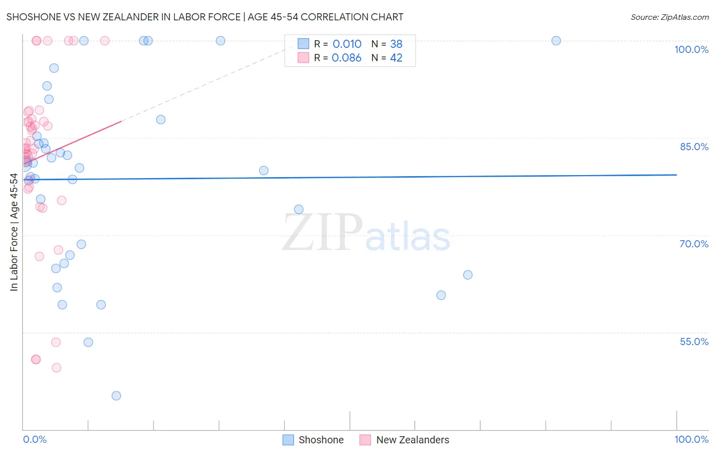 Shoshone vs New Zealander In Labor Force | Age 45-54