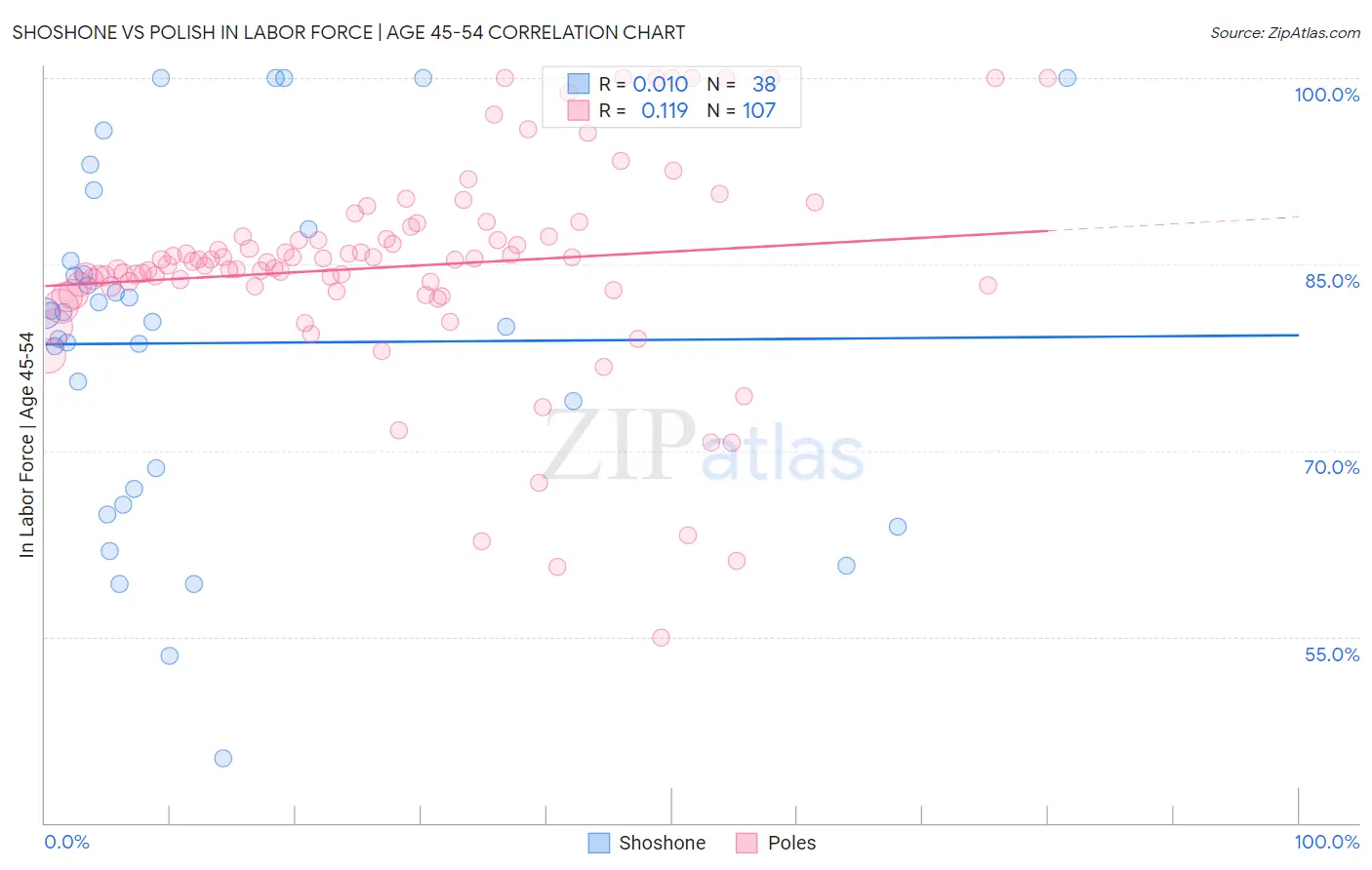Shoshone vs Polish In Labor Force | Age 45-54