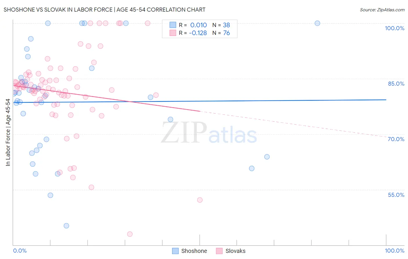 Shoshone vs Slovak In Labor Force | Age 45-54