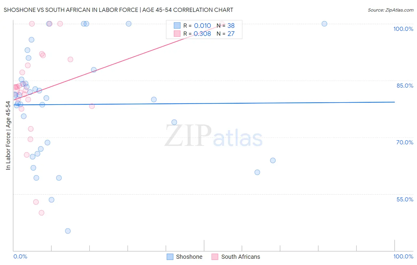 Shoshone vs South African In Labor Force | Age 45-54