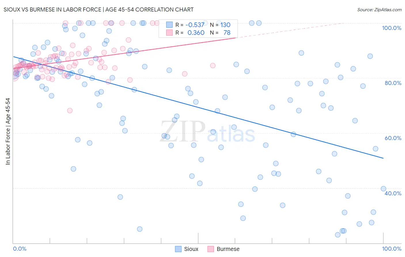 Sioux vs Burmese In Labor Force | Age 45-54