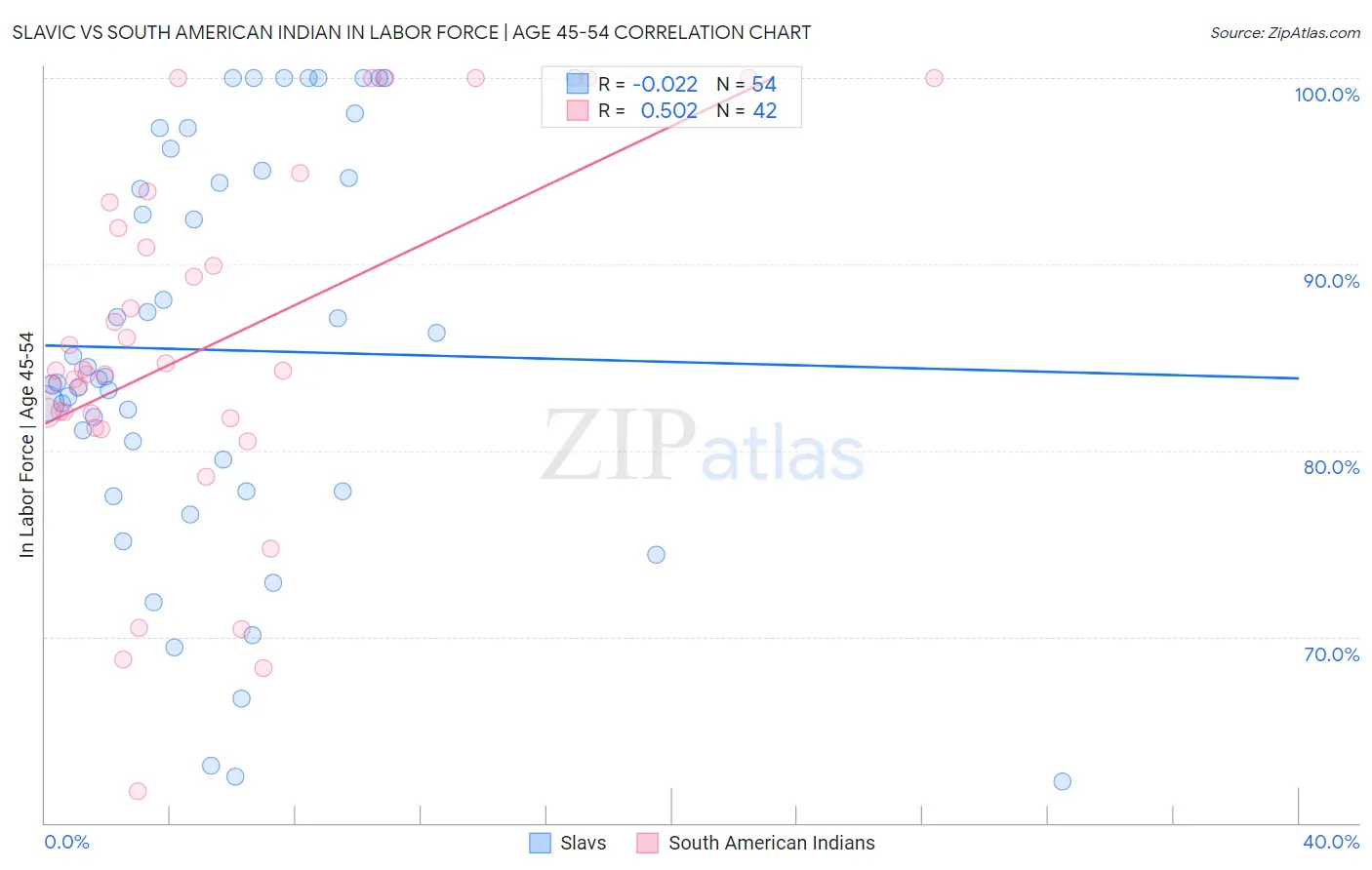 Slavic vs South American Indian In Labor Force | Age 45-54