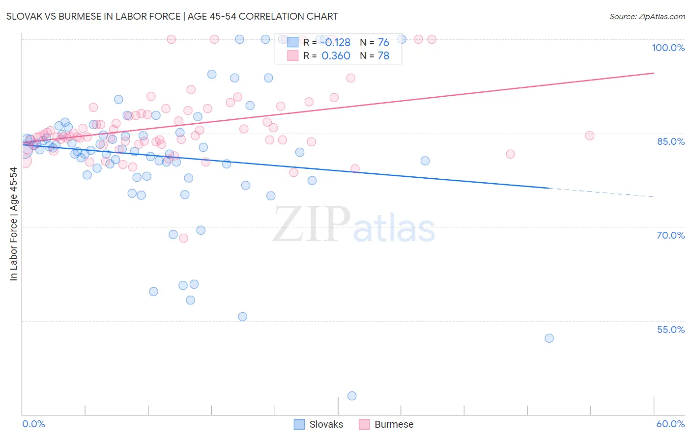 Slovak vs Burmese In Labor Force | Age 45-54