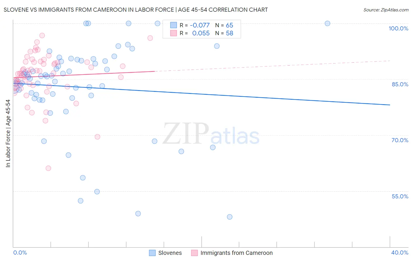 Slovene vs Immigrants from Cameroon In Labor Force | Age 45-54