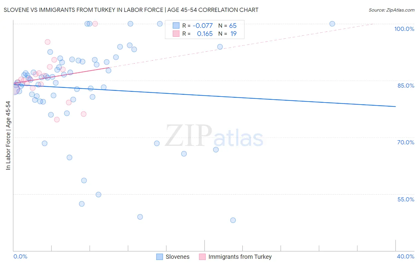 Slovene vs Immigrants from Turkey In Labor Force | Age 45-54