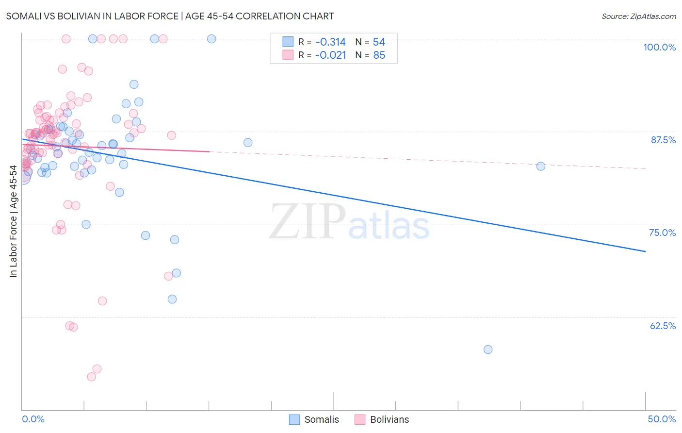 Somali vs Bolivian In Labor Force | Age 45-54