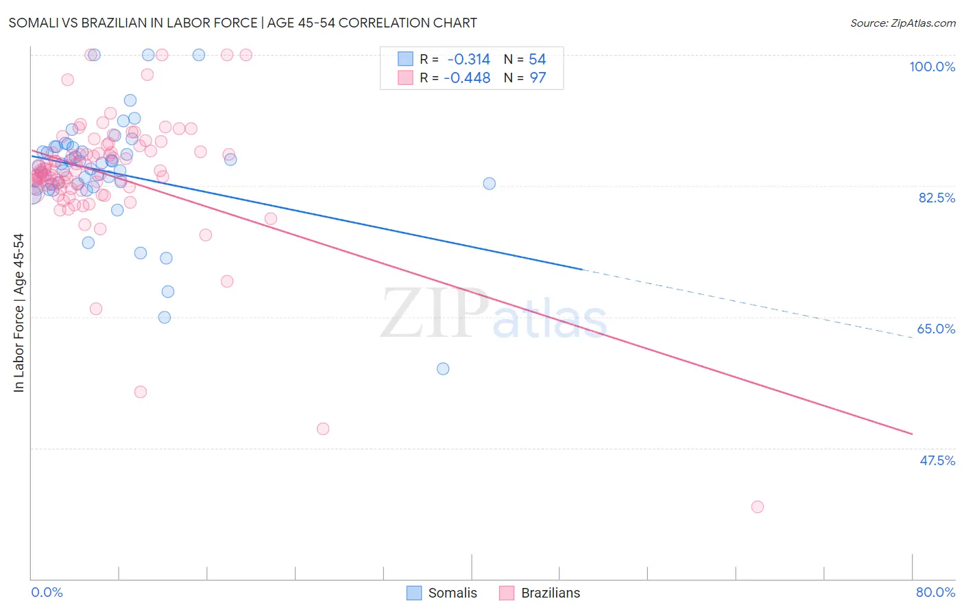 Somali vs Brazilian In Labor Force | Age 45-54