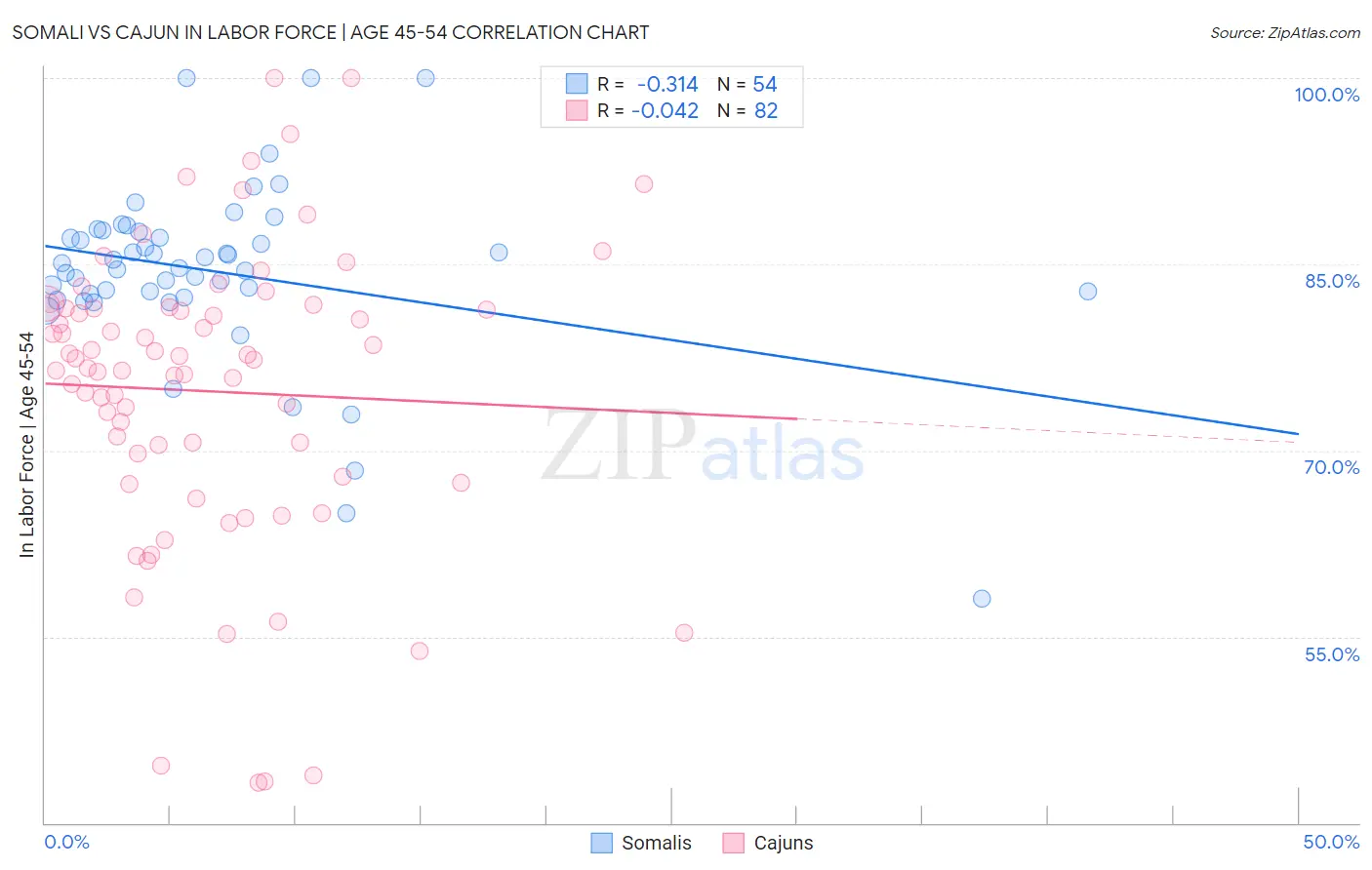 Somali vs Cajun In Labor Force | Age 45-54