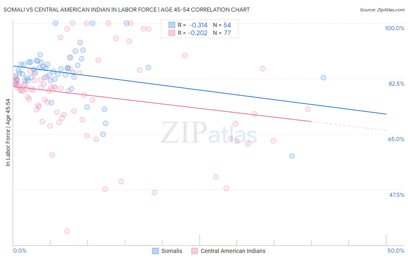 Somali vs Central American Indian In Labor Force | Age 45-54