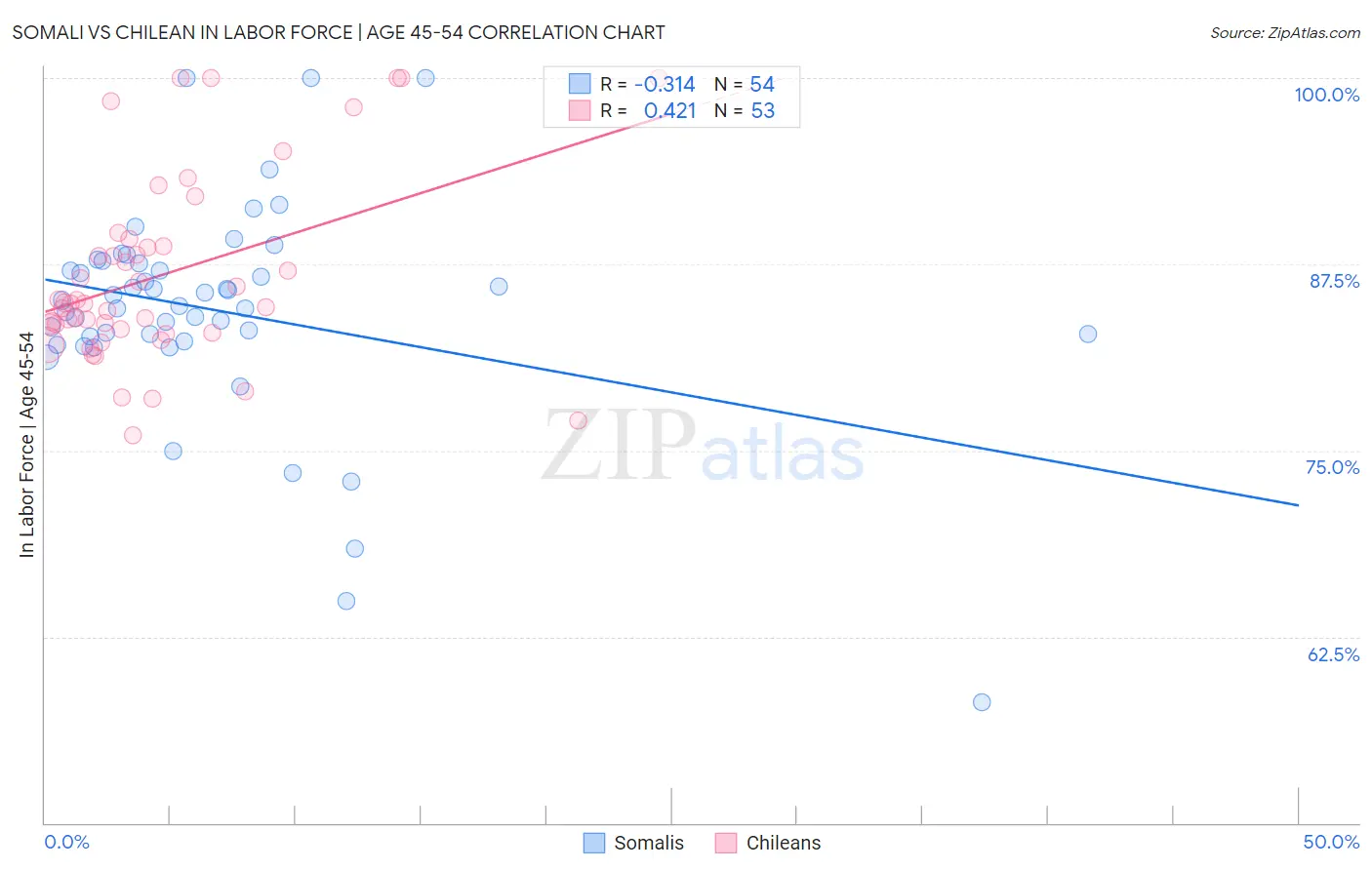 Somali vs Chilean In Labor Force | Age 45-54