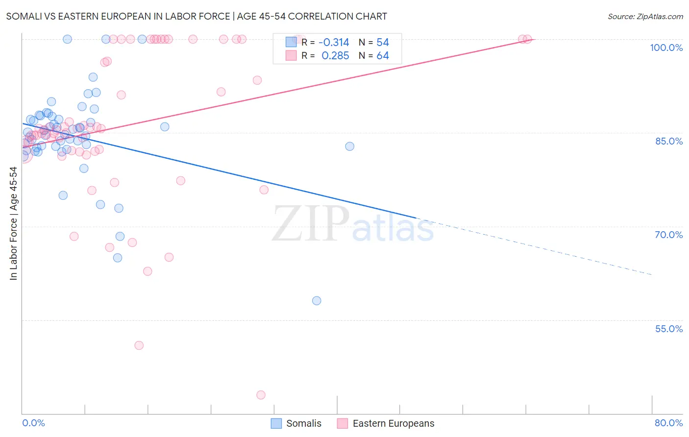 Somali vs Eastern European In Labor Force | Age 45-54