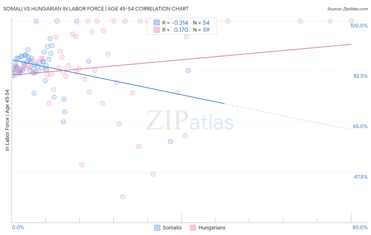 Somali vs Hungarian In Labor Force | Age 45-54