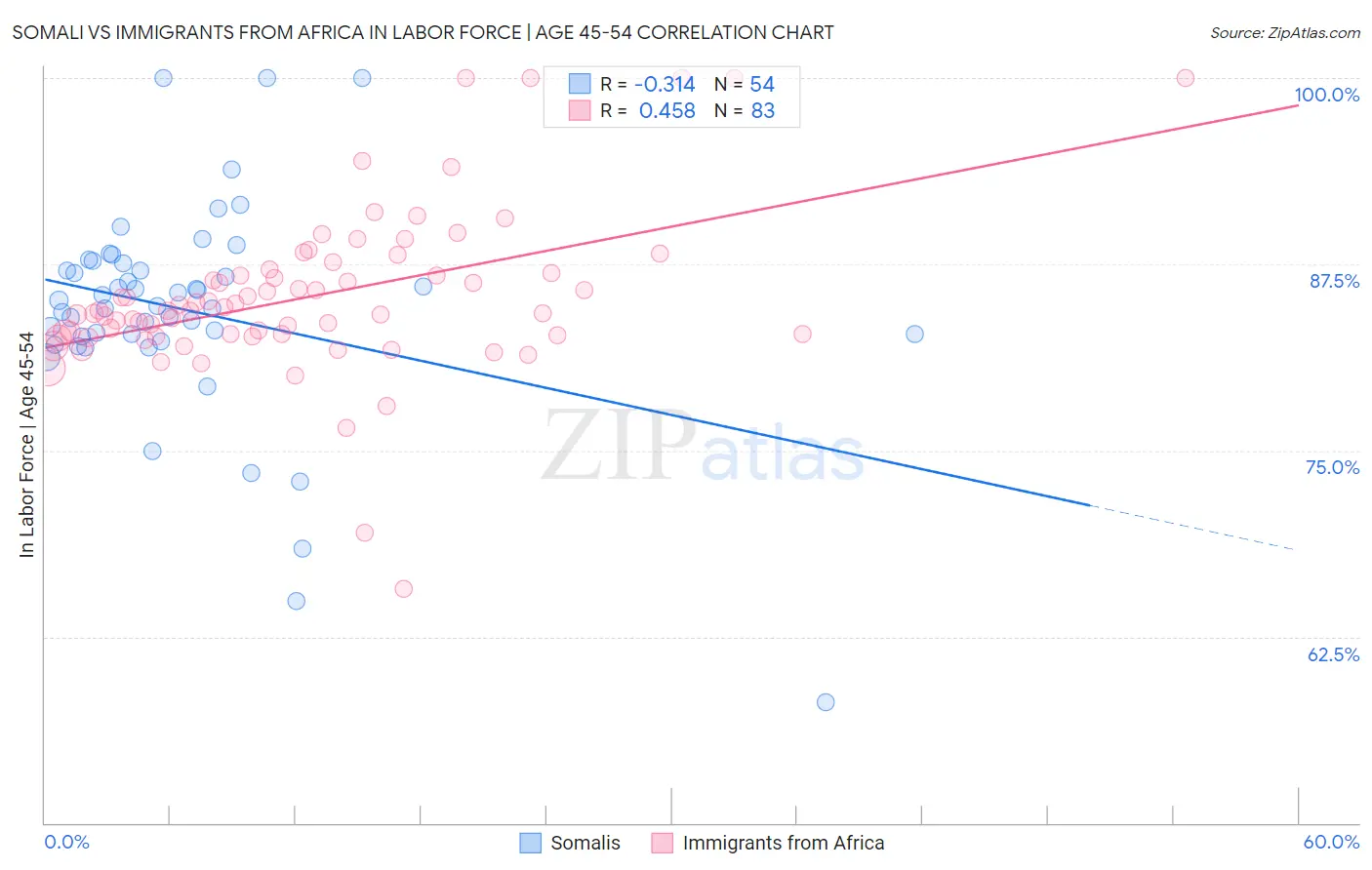 Somali vs Immigrants from Africa In Labor Force | Age 45-54