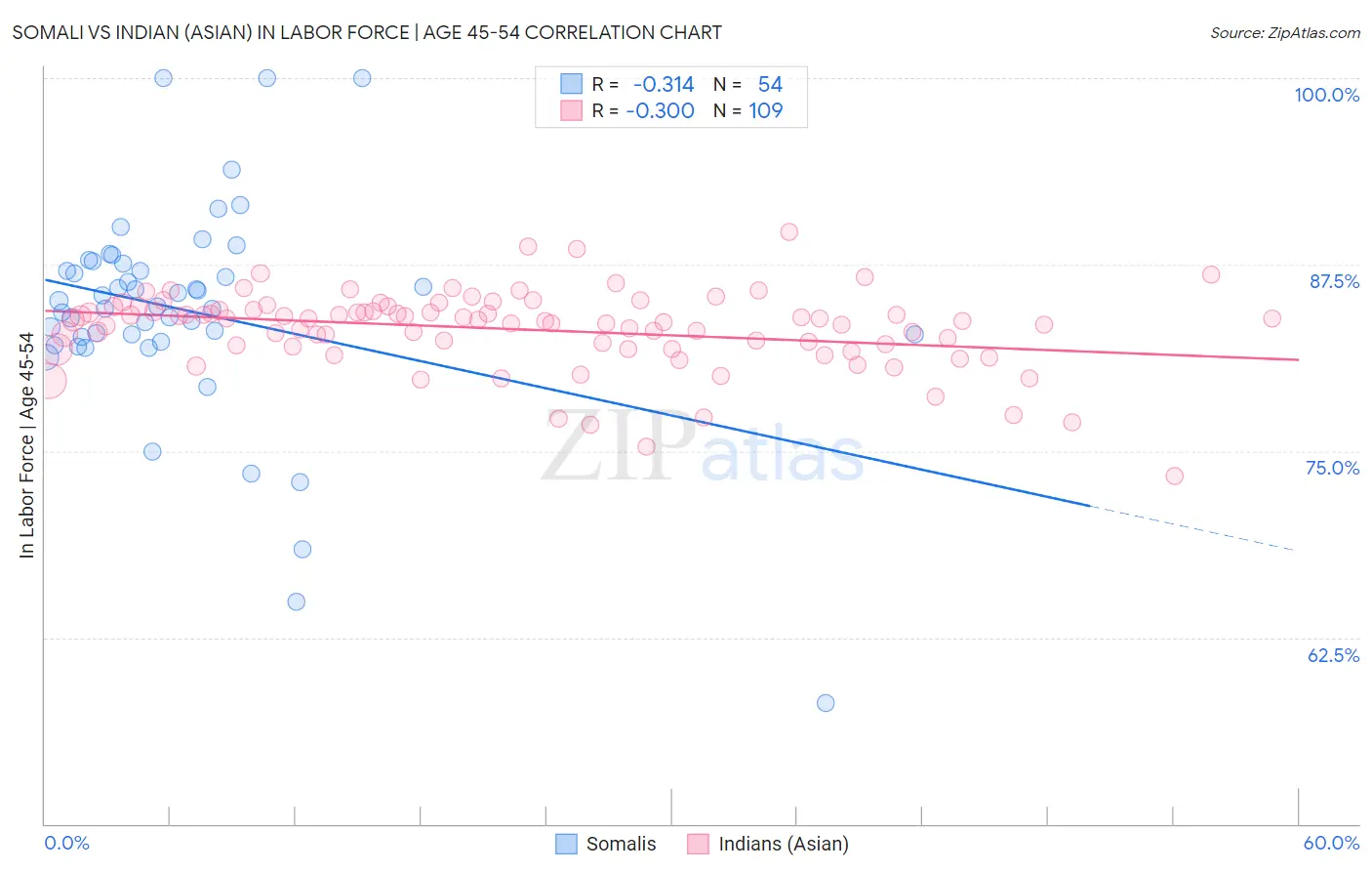 Somali vs Indian (Asian) In Labor Force | Age 45-54