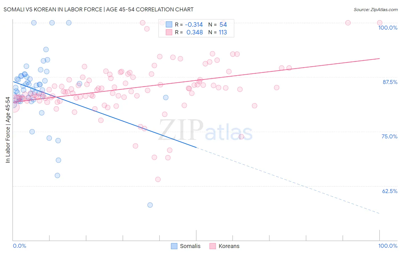 Somali vs Korean In Labor Force | Age 45-54