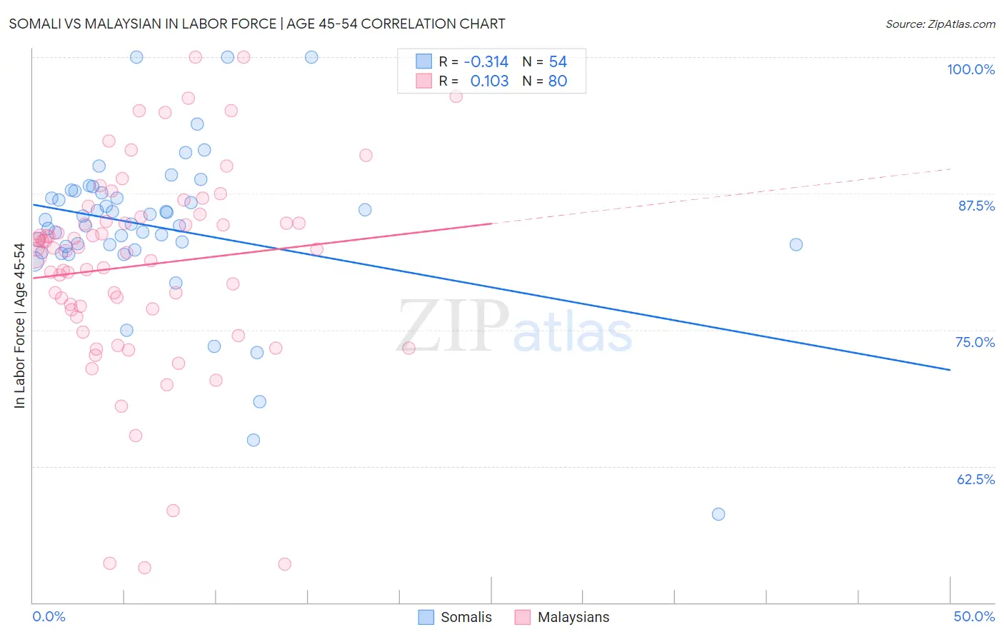 Somali vs Malaysian In Labor Force | Age 45-54