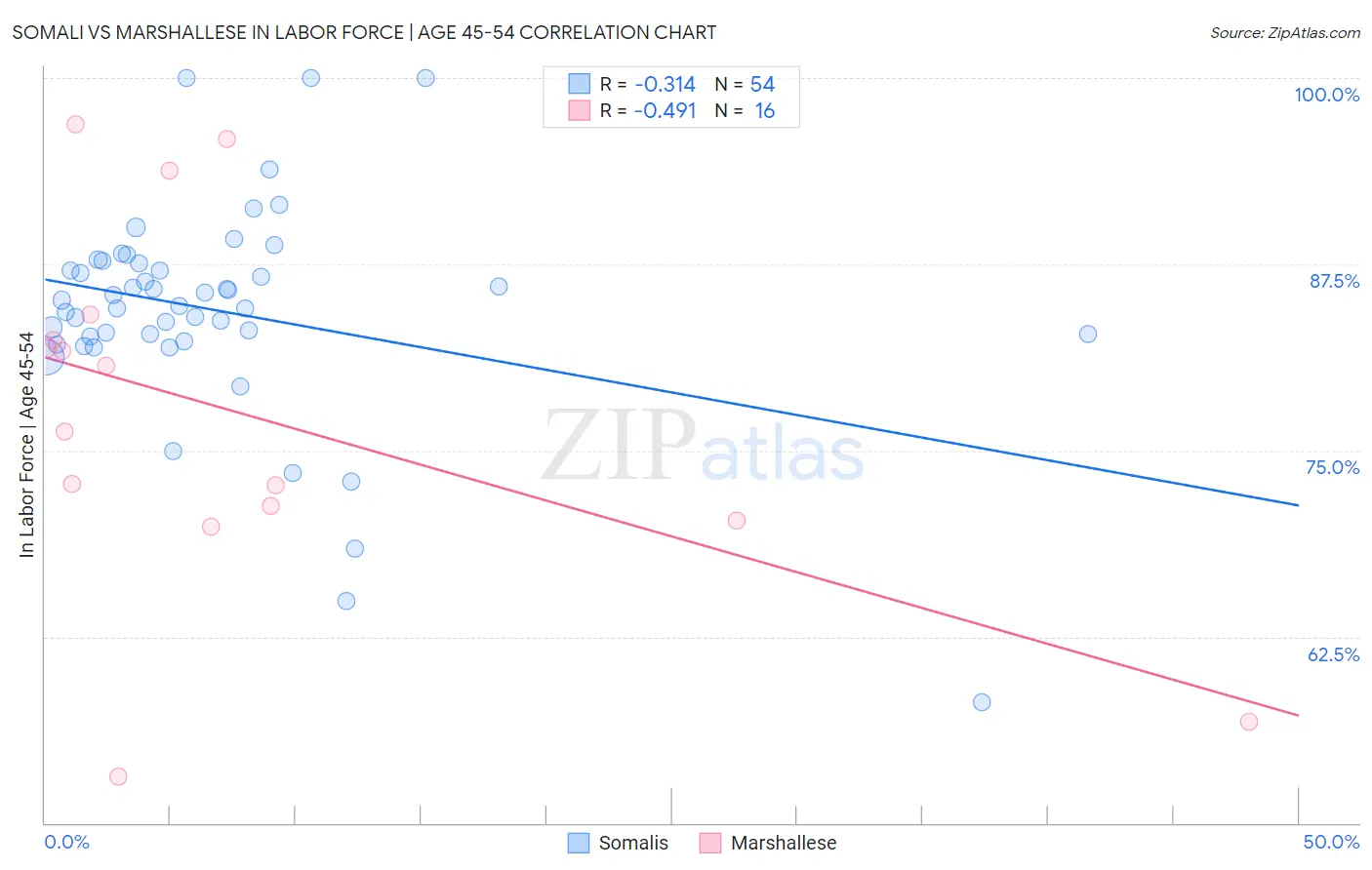 Somali vs Marshallese In Labor Force | Age 45-54