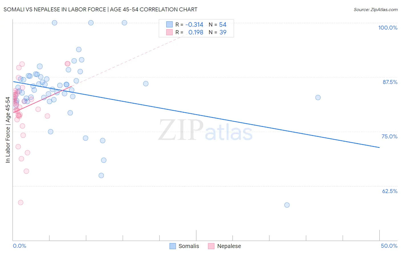 Somali vs Nepalese In Labor Force | Age 45-54