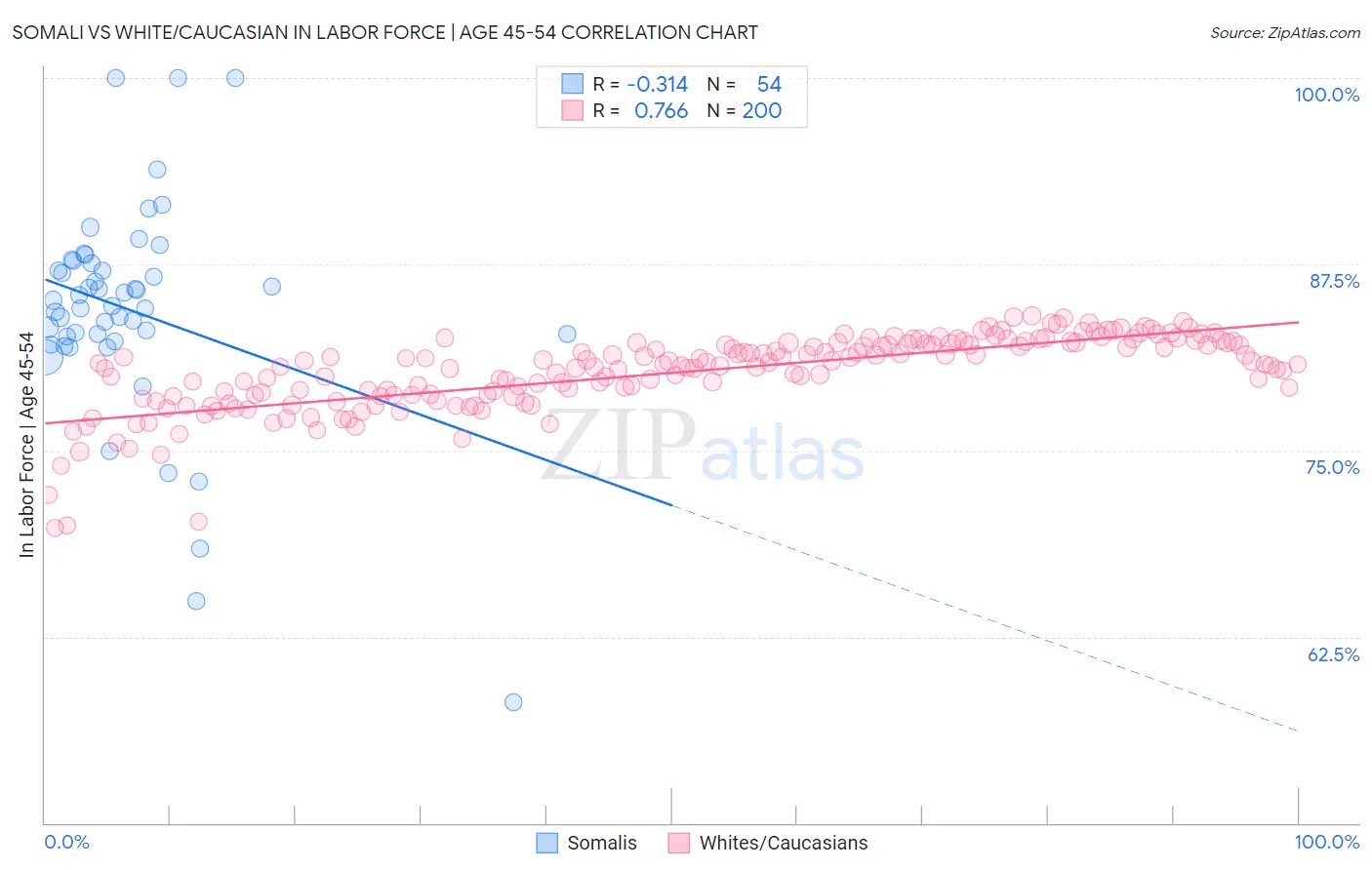 Somali vs White/Caucasian In Labor Force | Age 45-54