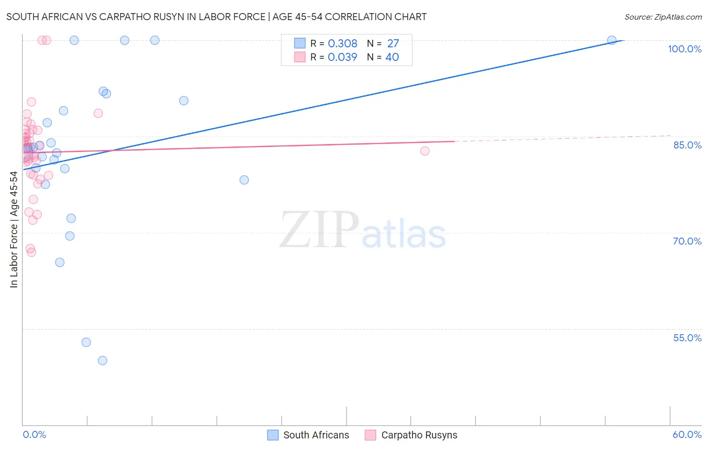 South African vs Carpatho Rusyn In Labor Force | Age 45-54