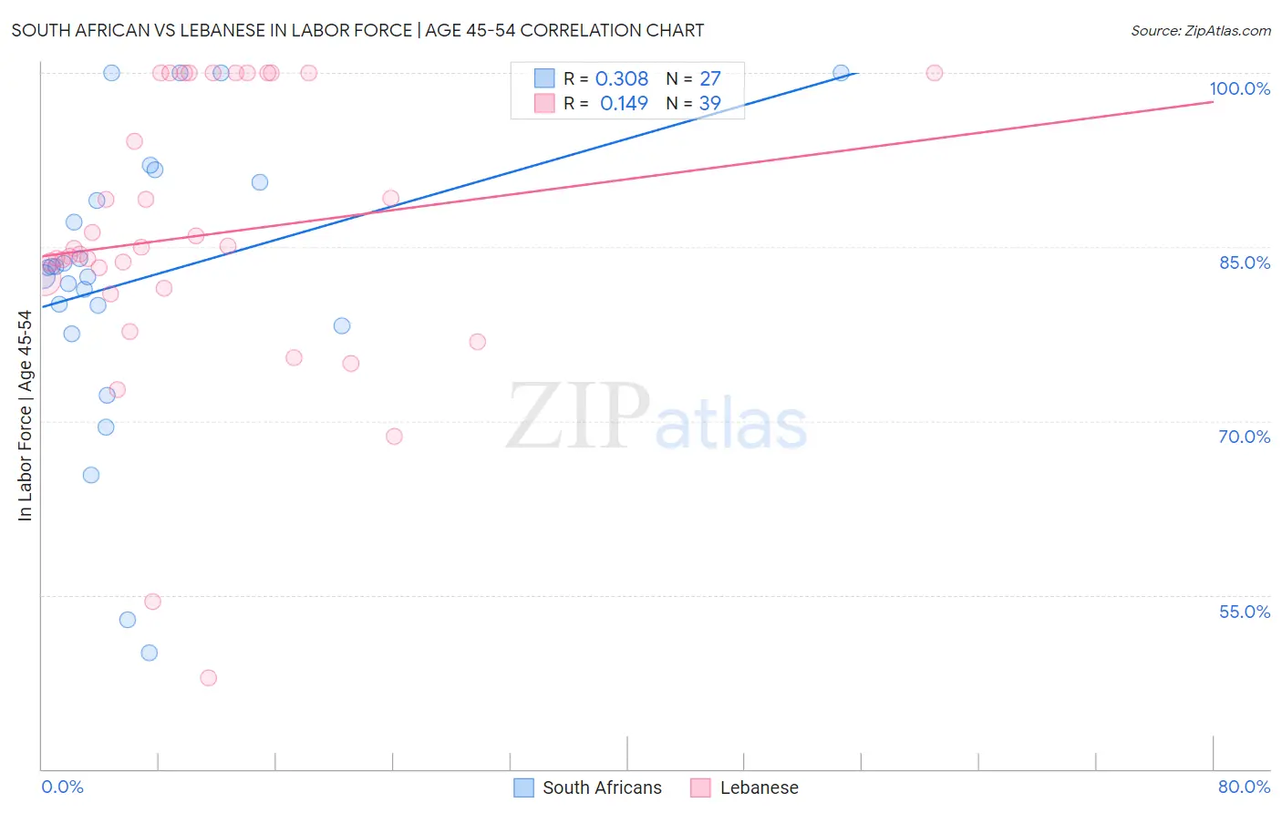 South African vs Lebanese In Labor Force | Age 45-54
