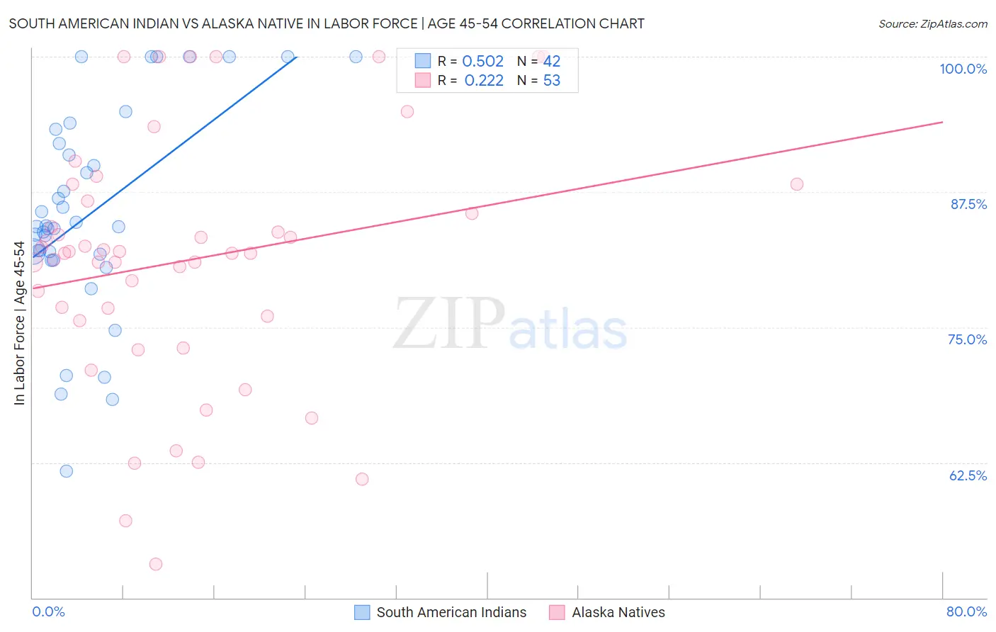 South American Indian vs Alaska Native In Labor Force | Age 45-54