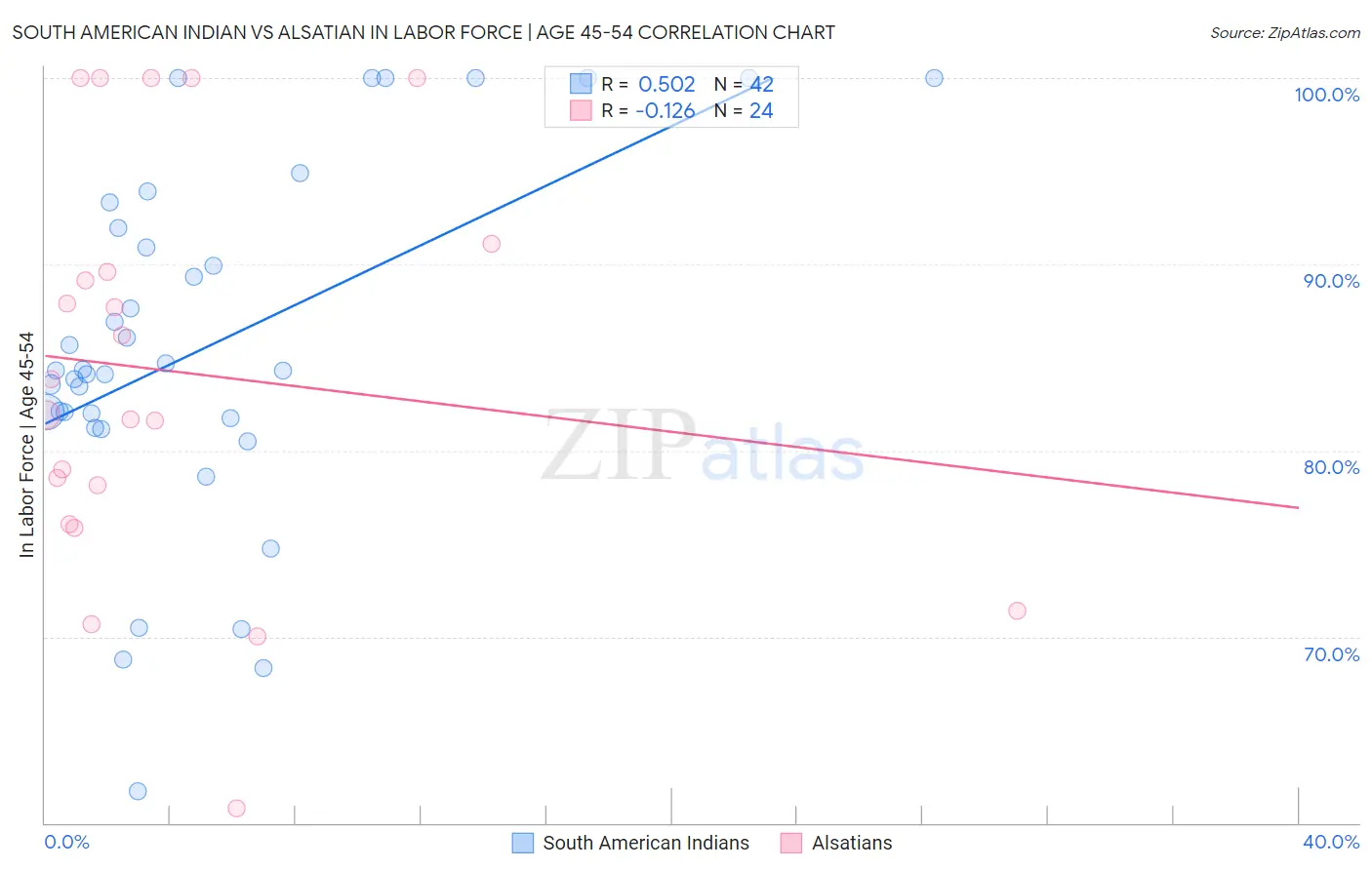 South American Indian vs Alsatian In Labor Force | Age 45-54