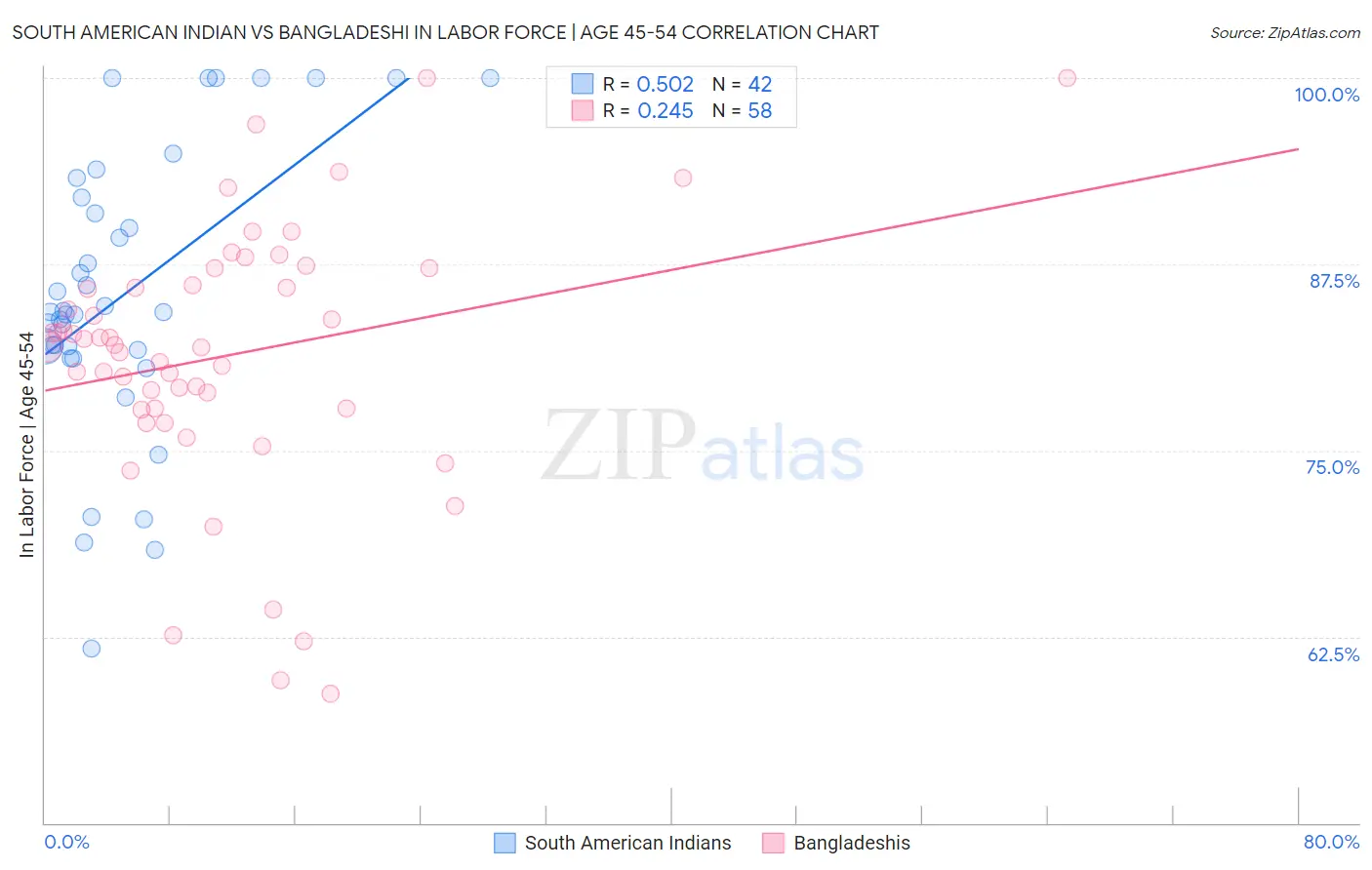 South American Indian vs Bangladeshi In Labor Force | Age 45-54