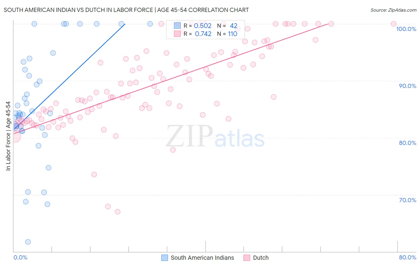 South American Indian vs Dutch In Labor Force | Age 45-54