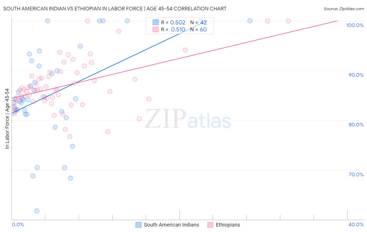 South American Indian vs Ethiopian In Labor Force | Age 45-54