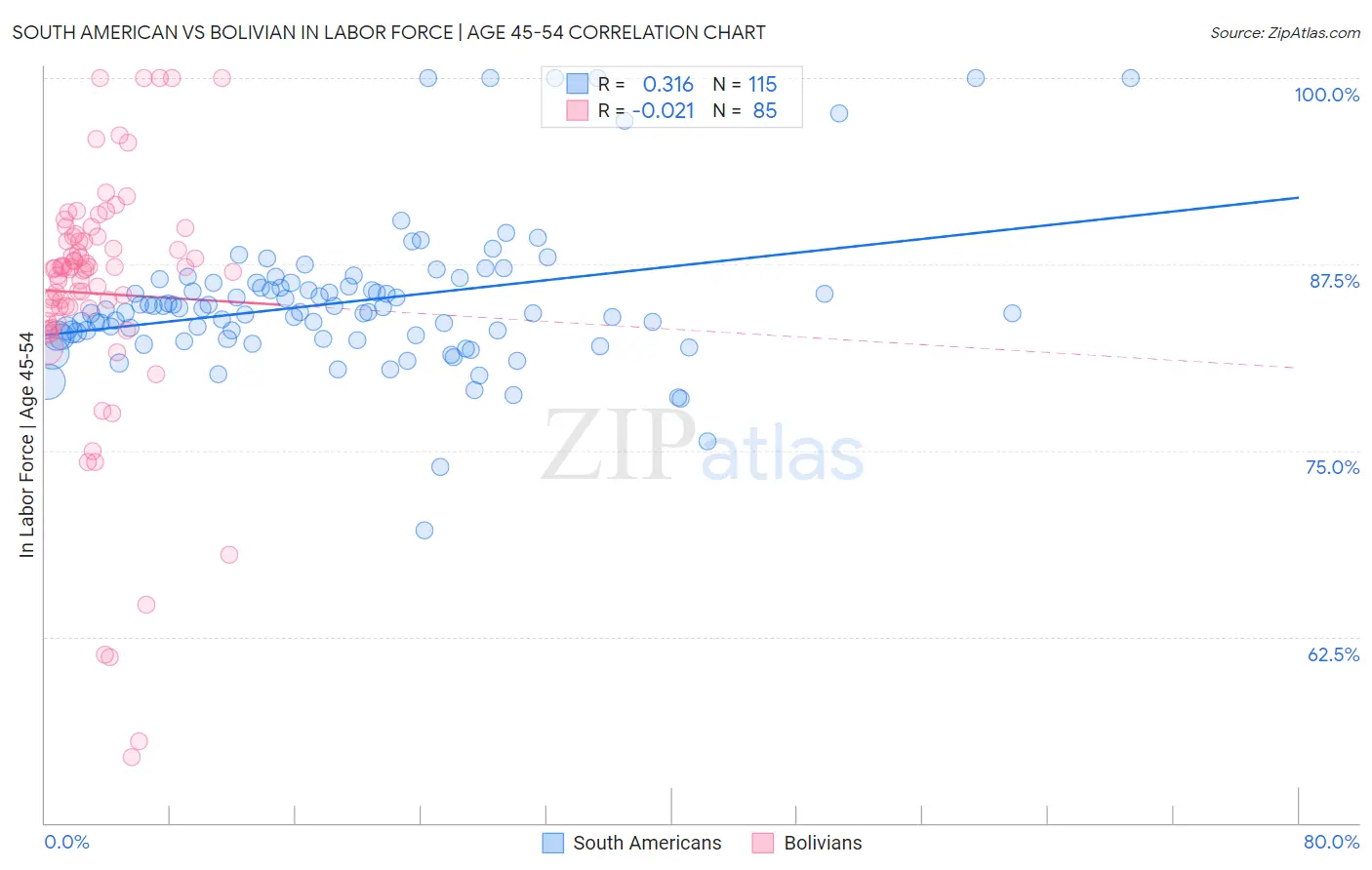 South American vs Bolivian In Labor Force | Age 45-54