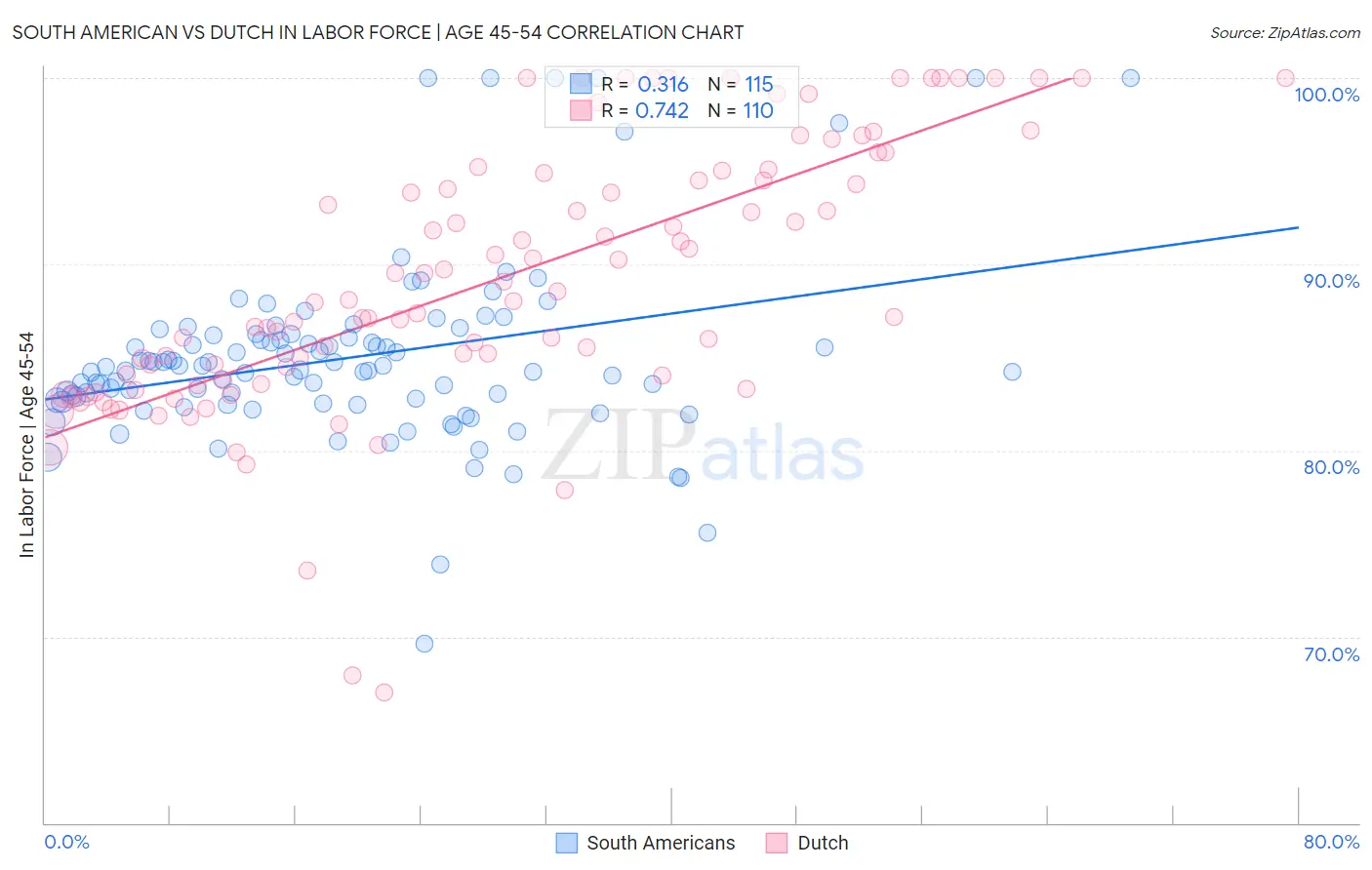 South American vs Dutch In Labor Force | Age 45-54