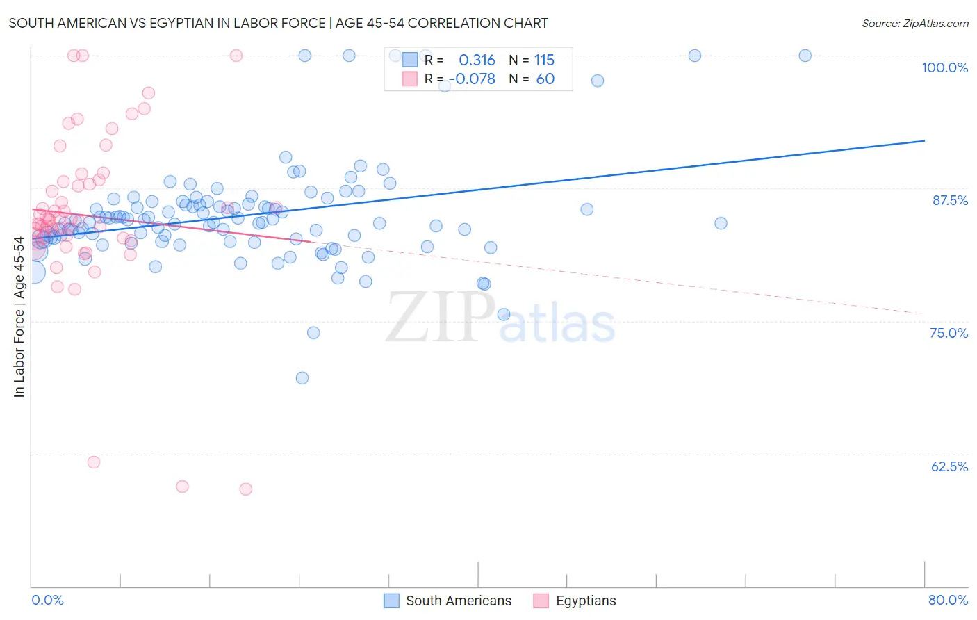 South American vs Egyptian In Labor Force | Age 45-54