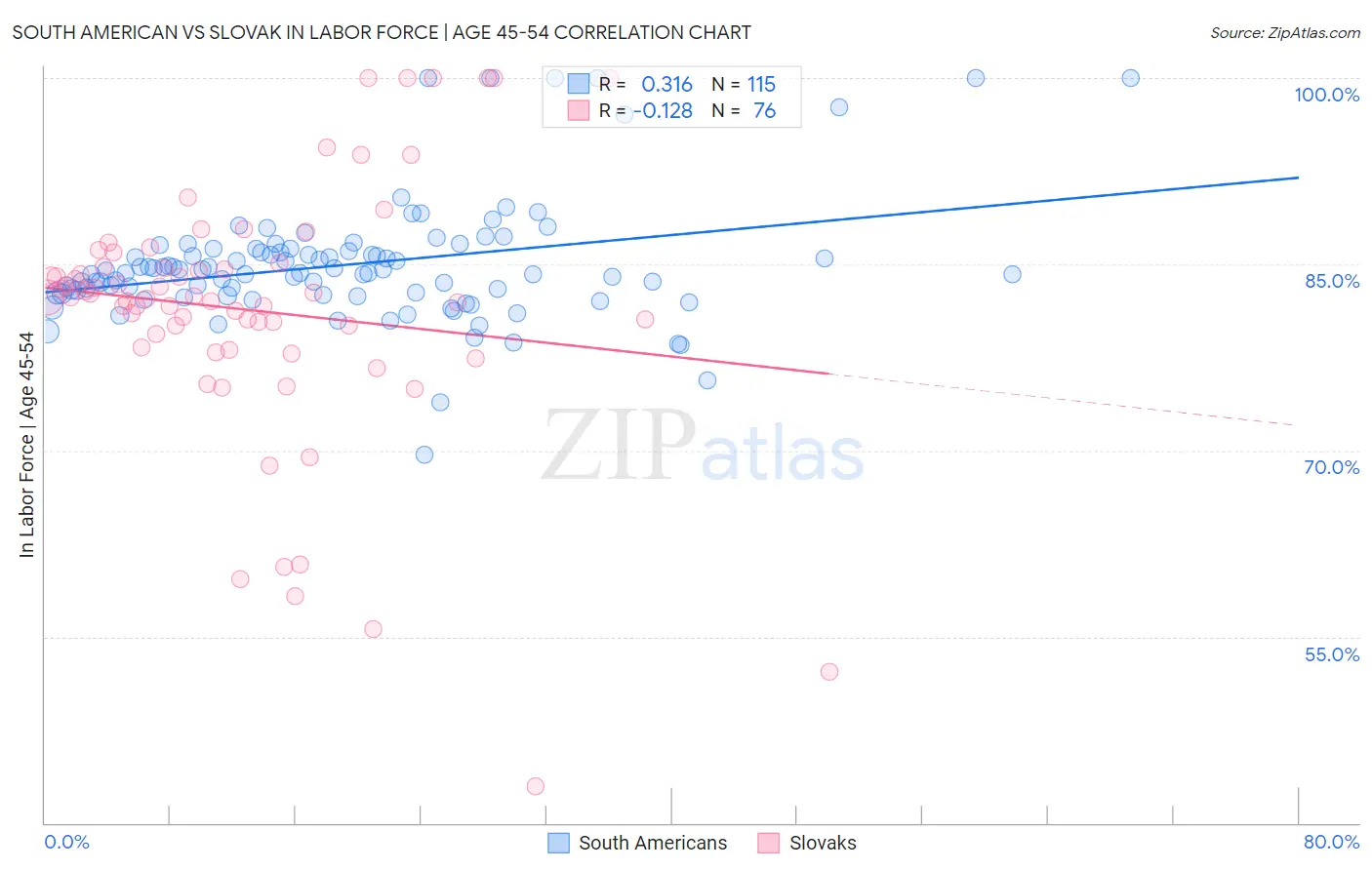 South American vs Slovak In Labor Force | Age 45-54