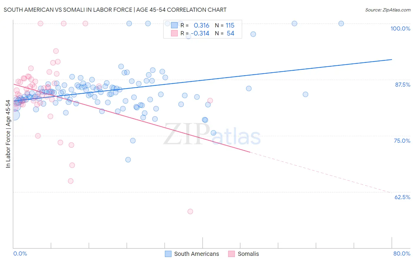 South American vs Somali In Labor Force | Age 45-54