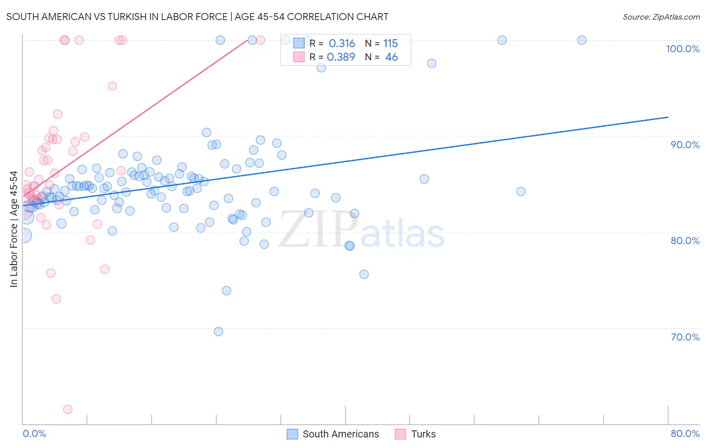 South American vs Turkish In Labor Force | Age 45-54