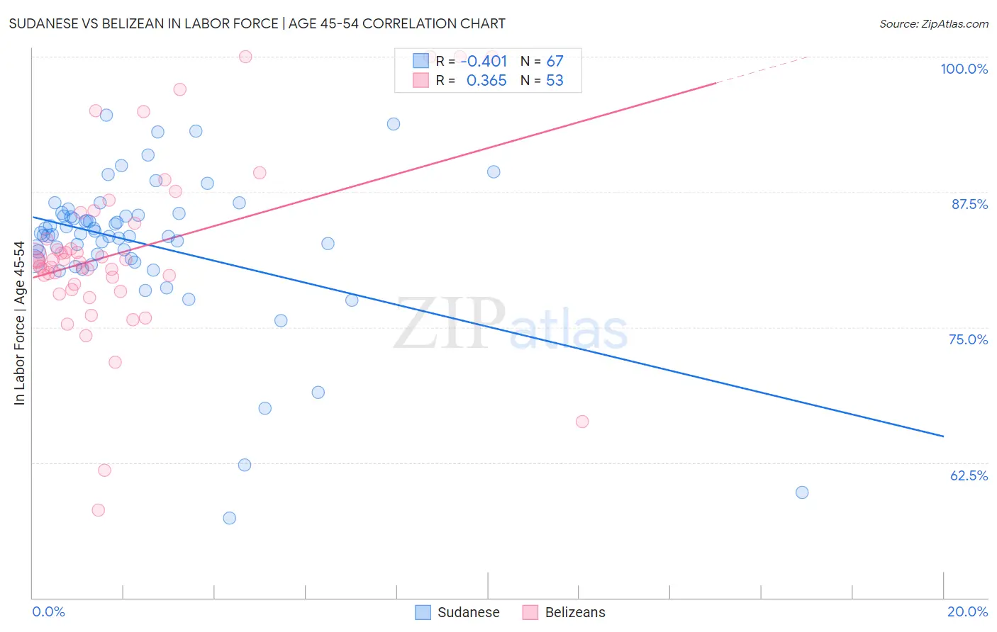 Sudanese vs Belizean In Labor Force | Age 45-54