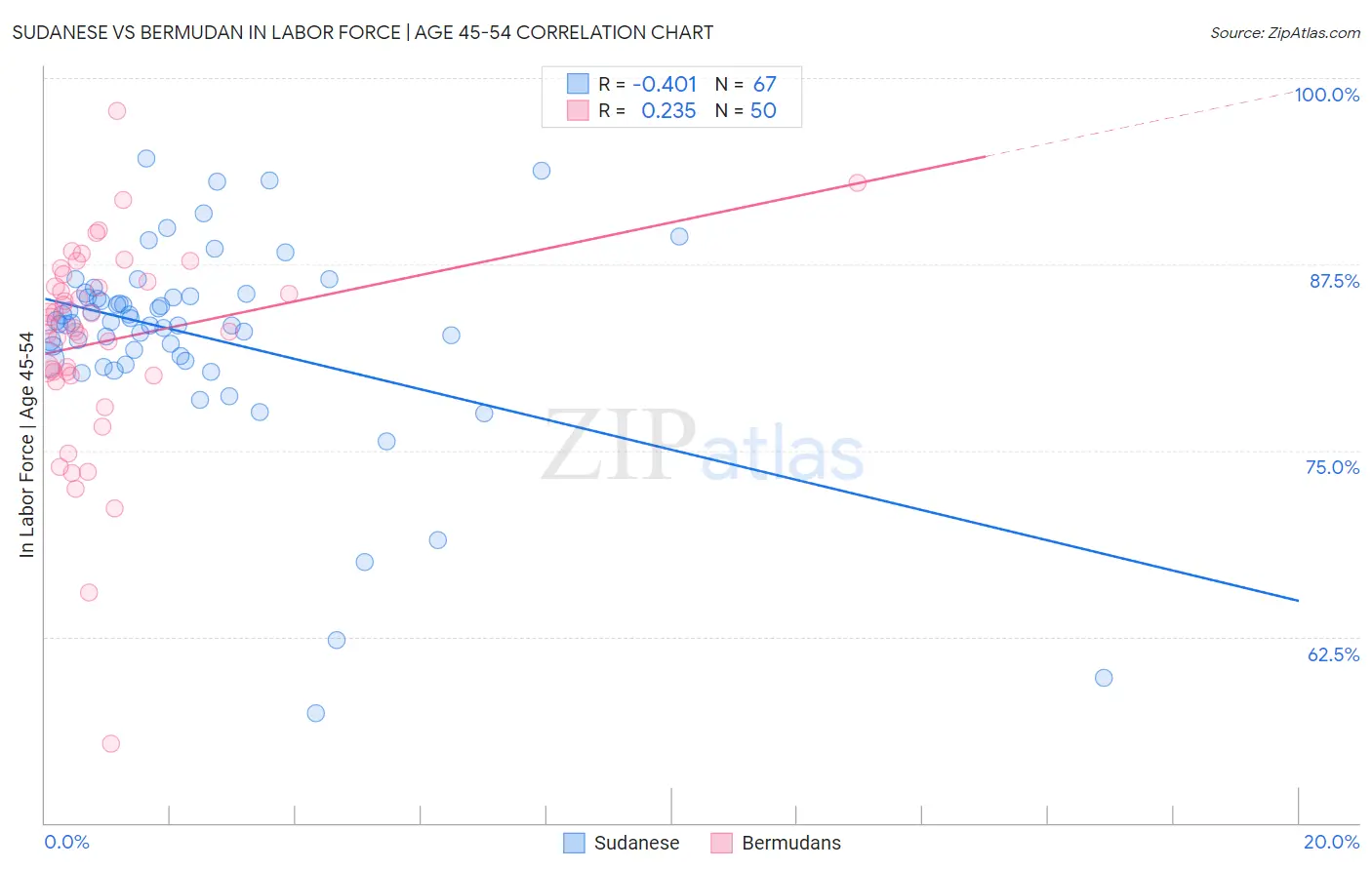 Sudanese vs Bermudan In Labor Force | Age 45-54