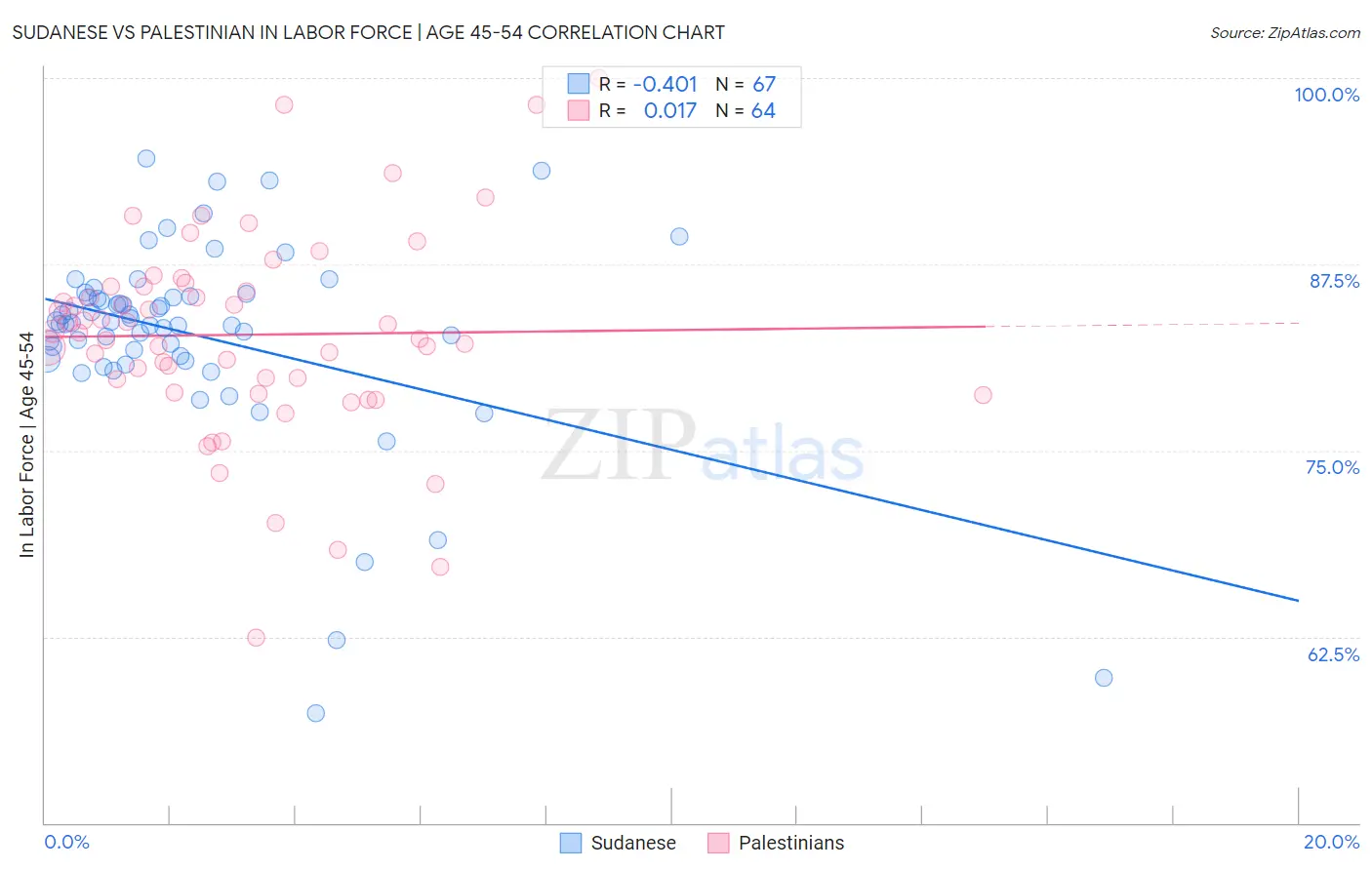 Sudanese vs Palestinian In Labor Force | Age 45-54