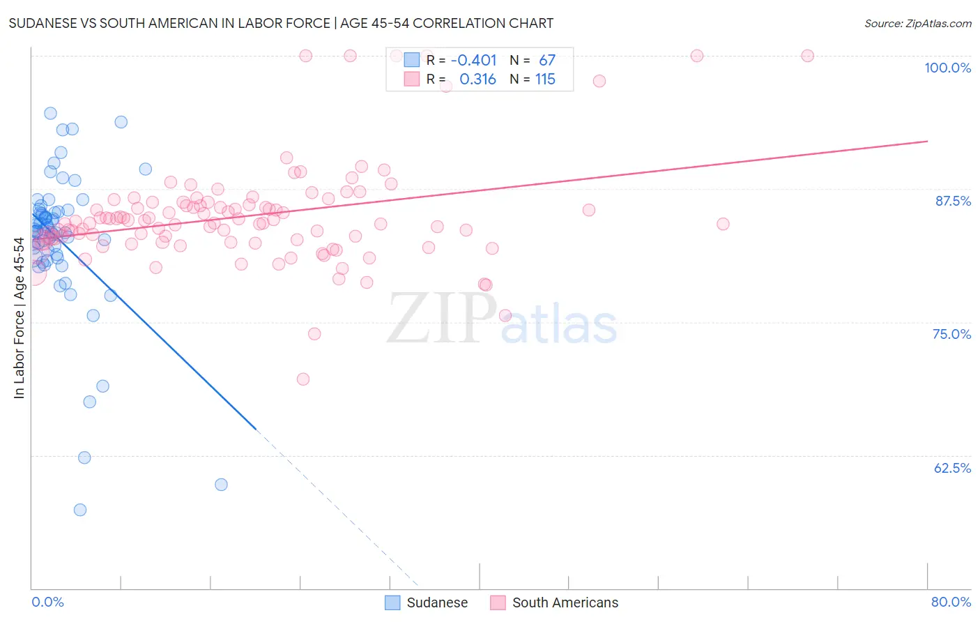 Sudanese vs South American In Labor Force | Age 45-54