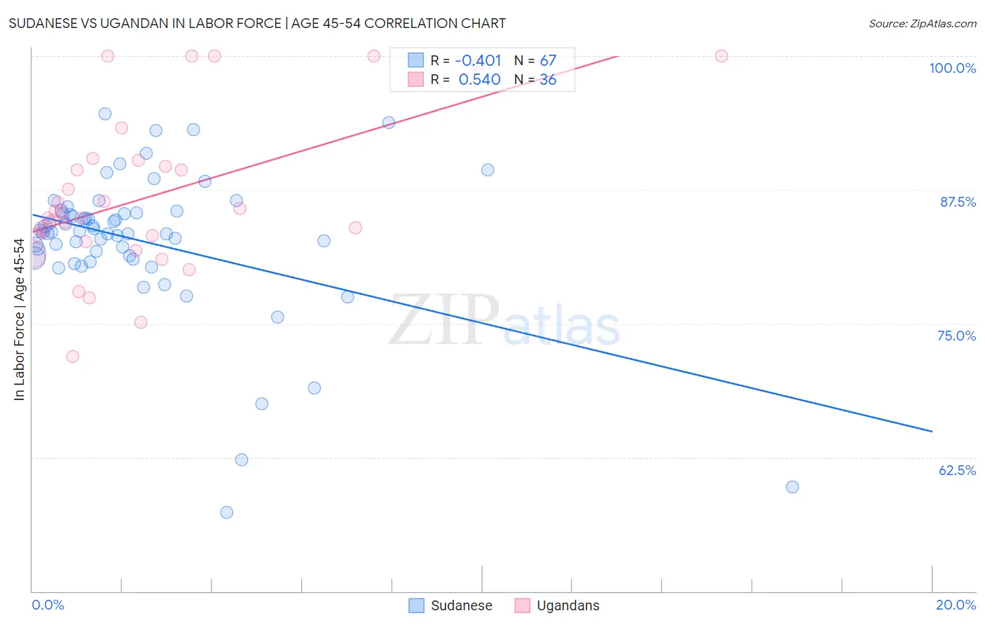 Sudanese vs Ugandan In Labor Force | Age 45-54