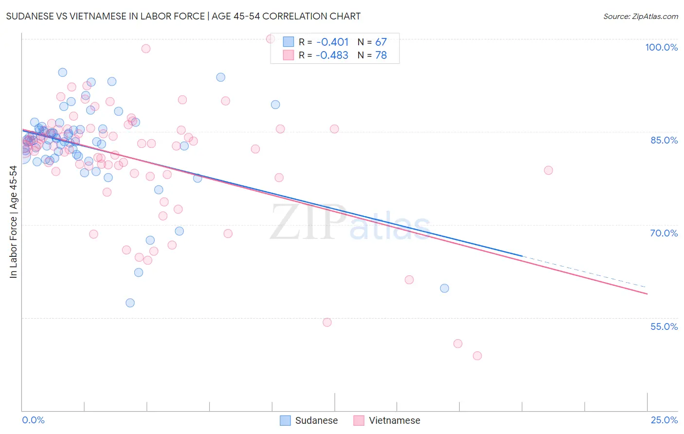 Sudanese vs Vietnamese In Labor Force | Age 45-54