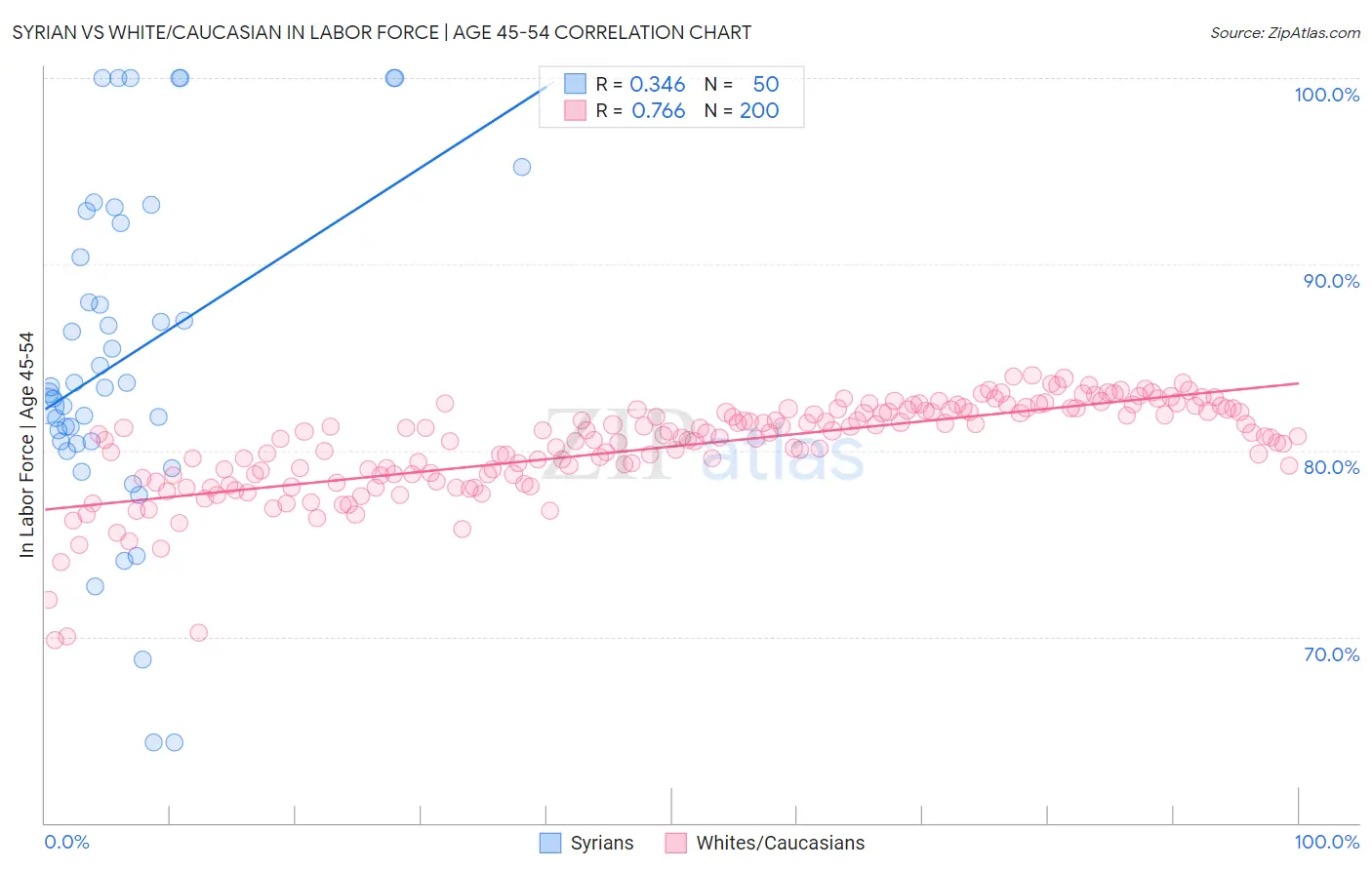 Syrian vs White/Caucasian In Labor Force | Age 45-54