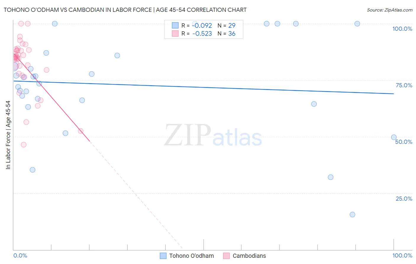 Tohono O'odham vs Cambodian In Labor Force | Age 45-54