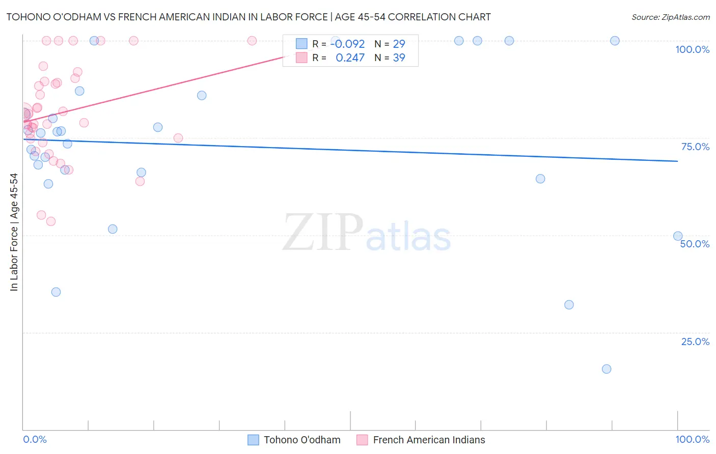 Tohono O'odham vs French American Indian In Labor Force | Age 45-54