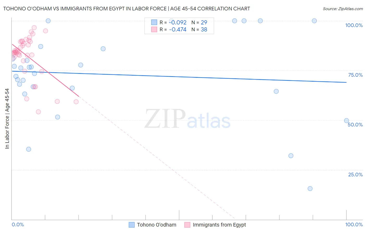 Tohono O'odham vs Immigrants from Egypt In Labor Force | Age 45-54