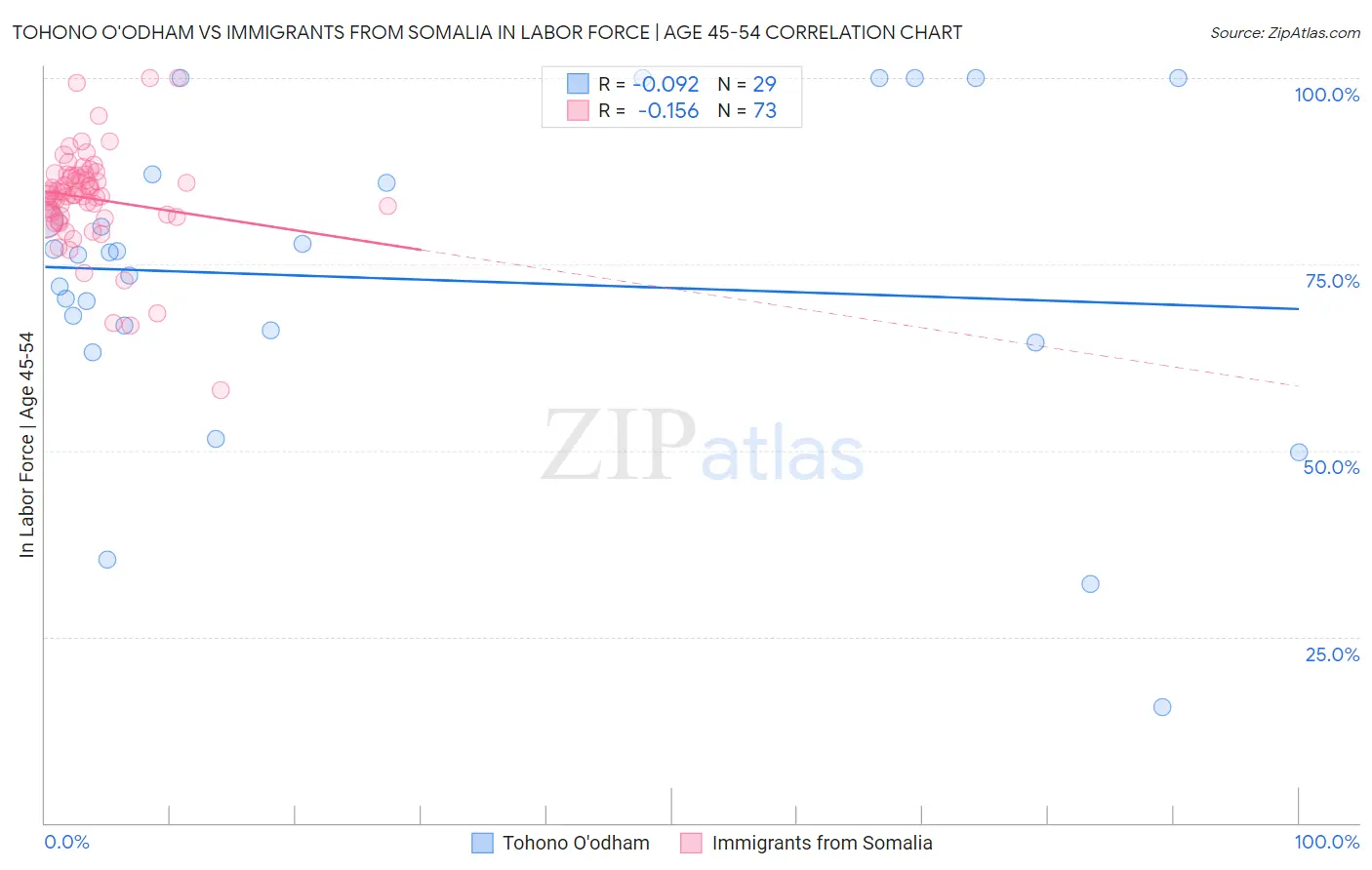 Tohono O'odham vs Immigrants from Somalia In Labor Force | Age 45-54