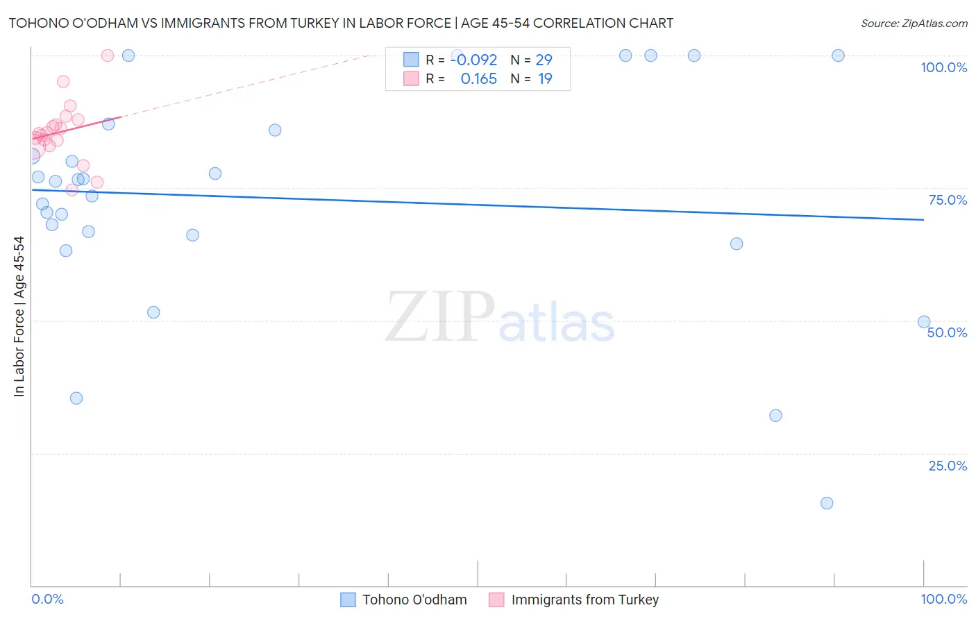 Tohono O'odham vs Immigrants from Turkey In Labor Force | Age 45-54