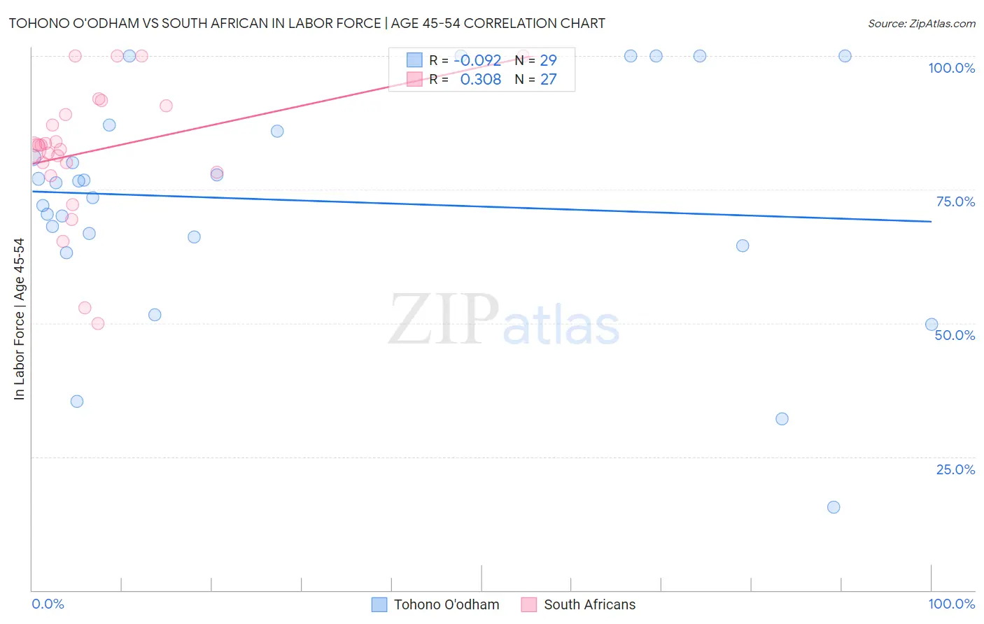 Tohono O'odham vs South African In Labor Force | Age 45-54